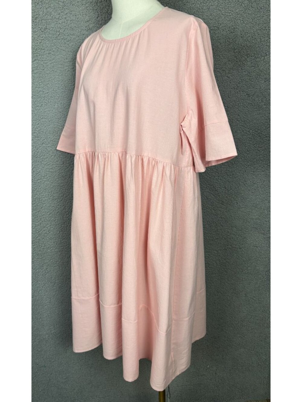 Women's Pink Tiered Babydoll Dress Round Neck Short Sleeve Size Extra Large NWTs - Picture 4 of 8
